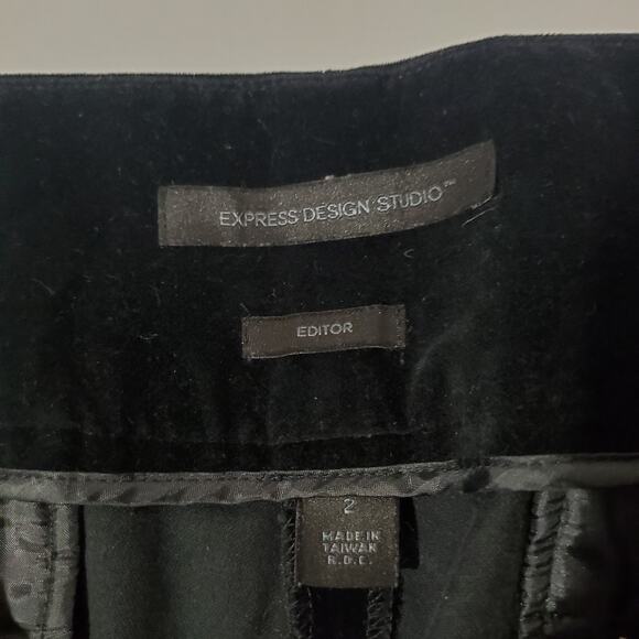 Express Editor VTG Y2K Velour Flare Leg Pants Womens Size 2 Black Mid Rise Soft - Picture 9 of 12